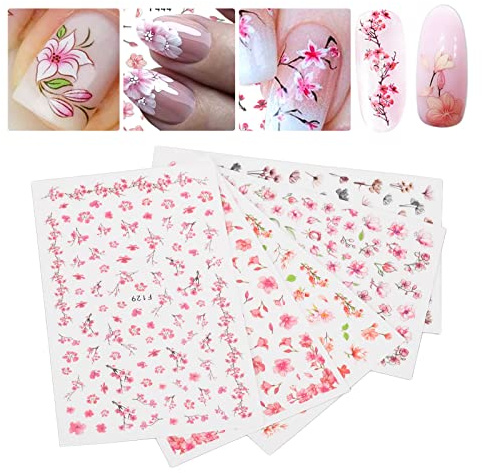 5 Blatt 3D Design Nagel Sticker, 3D Nail Art Sticker Aufkleber Selbstklebende Aufkleber Maniküre Deko für DIY Nail Art Dekoration Zubehör, 5 Blätter pro Packung