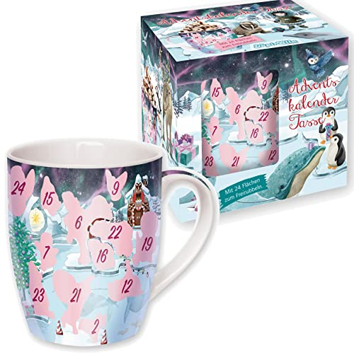 Adventskalender * WEIHNACHTEN AUF DEM EIS * als Tasse mit 24 Flächen zum Freirubbeln | Version 2022/2023 | Geschenk Advent Weihnachten Kalender Überraschung Winter Winterspaß