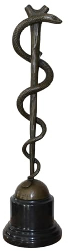 Bronzefigur Bronzeskulptur Äskulapstab Schlange aus Bronze auf Marmorsockel H 38 cm Deko Figur