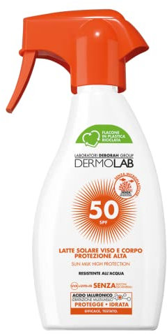 Dermolab - Sonnenmilch Spray für Gesicht und Körper, hoher Schutz LSF 50, für helle und empfindliche Haut, wirkt Hautalterung und UVA-Strahlen entgegen und wasserfest, dermatologisch getestet, 250 ml