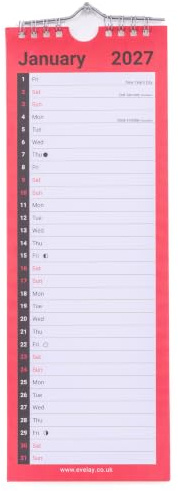 2024 Väggkalender Spiralbunden Månadsvy Kontor Planerare (110 x 310 mm)