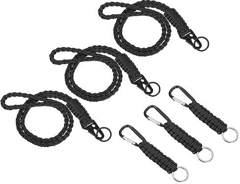 PATIKIL Paracord Schlüsselanhänger 6 Stück 14.5cm, 55cm Geflochtenes Lanyard mit Haken Clip und Schlüssel Ring für Draußen Aktivitäten Schwarz