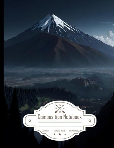 Composition Notebook College Ruled: Overlooking Filipino Village and Suburb with School, Pine and Broadleaf Trees, Non-Snow Capped Volcano, Size 8.5x11 Inches, 120 Pages
