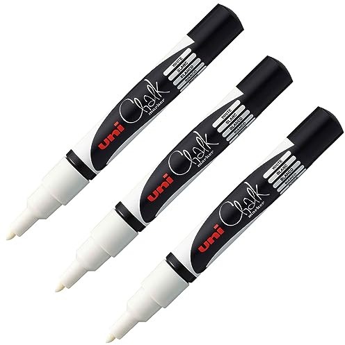 Uni-Ball 205080 - Fenster- & Kreidemarker UNI CHALK PWE-3MS, 3 Kreidestifte weiß, 0,9-1,3 mm Rundspitze