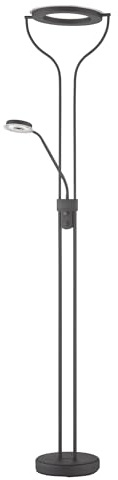 Fischer & Honsel Stehleuchte, Fluter, Davos|schwarz|B: 36 cm, H: 180 cm, A: 47 cm|stufenlos dimmbar|Farbtemperatureinstellung| 2x LED 2700/3350/ 4000 K|1x 30 Watt|1x 6,5 Watt, 4600 lm|EEG: F|40470