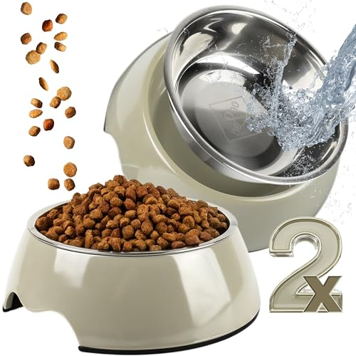 ne&no® Futternapf 2er Set für Welpen und mittelgroße Hunde [Gr. M / 350 ml] Hundenapf rutschfest | Trinknapf Katze | Dog Bowl (M, Taupe)
