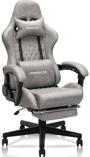 Homracer Ergonomic Office Chair Gaming Chair Genuine Leather Computer Chair Desk Chair Massage Chair,Office Chair for Home 360°- Swivel Seat Linkage Armrest,High back,Present(Classic gray)