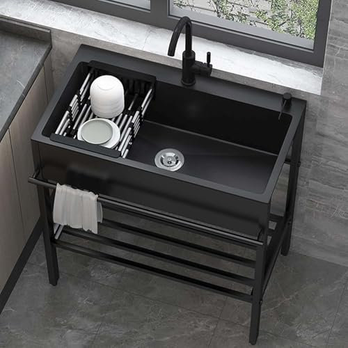 Lavello Cucina 1 Vasca 68cmx45cmx85cm Lavandino da Esterno con Supporto Lavabo in Acciaio Inox con Rubinetto Lavandino Commerciale per Garage,Ristorante,Lavatoio Lavanderia Giardino