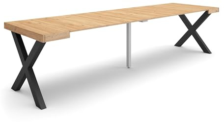 Skraut Home | Table Console Extensible | Console Meuble | 300 | pour 14 Personnes | Pieds Bois Massif | Style Moderne | Chêne