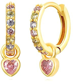 Guldkreolska örhängen för kvinnor gröna örhängen med grönt hjärta droppar guldpläterade örhängen allergivänliga kubiska zirkonia pendel gröna smycken för flickor, Small, 14K guld, Ametist