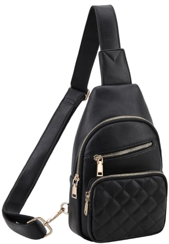 VX VONXURY Brusttasche Damen, Vegan Leder Bauchtasche Umhängetasche Klein, Sling Bag mit Breiten Gurten für Outdoorsport Reisen Arbeiten Einkaufen