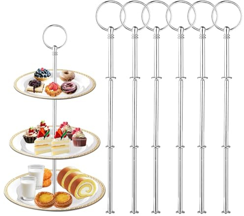yotutun Etageren Stangen Set, 6 Pack Etageren Stangen, Etagere Bausatz, Etageren Stangen Set Silber, Metallstangen Mittellochausstech, Hochzeitstorte Tortenständer 3 etagen (Platte Nicht enthalten)