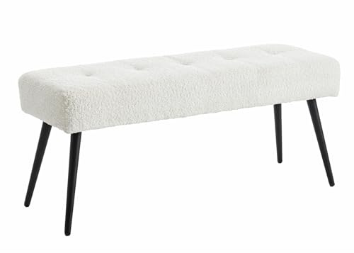 Riess Ambiente Sitzbank Boutique - 100cm - weiß - Bouclé Metall-Beine | montiert geliefert, hohe Belastbarkeit, Teddystoff, hoher Komfort, stabiles Gestell, Industrial Design, höhenverstellbar