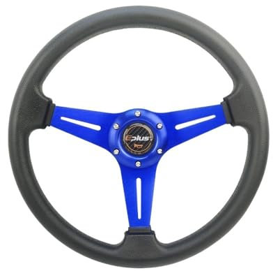 Sportlenkrad Auto Sport Lenkrad Racing Typ Universal 14 Zoll 350 MM Aluminium 5 Farbe Auto Styling Schnellspanner Holzlenkrad(BLUE)