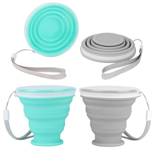 2 Stück Faltbecher Silikon Faltbarer Becher mit Deckel Faltbare Becher Faltbar Faltbarer Trinkbecher Wiederverwendbares Becher Camping 200ml für Camping Reisen Picknick Outdoor-Wanderreisen Sport