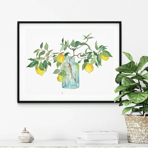 KemneT Zitronenbaum-Poster und -Druck Leinwandgemälde abstrakte Früchte Leinwand-Wand Bilder Bilder für Küche Esszimmer Wohnzimmer Heimdekoration 50 x 70 cm ungerahmt