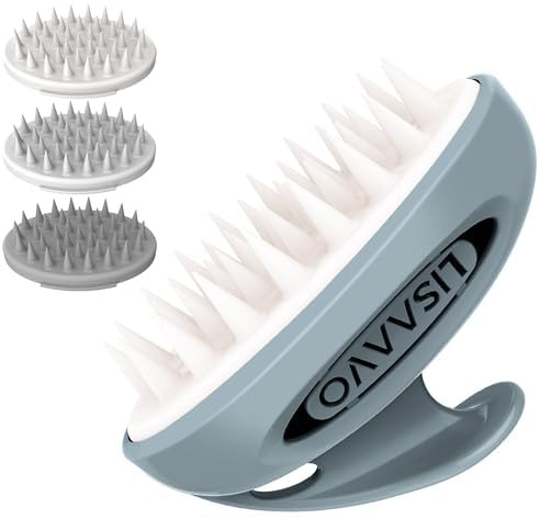 LISAAVO Cepillo masajeador para el cuero cabelludo, cepillo de masaje para el cabello, con 3 cabezales de dureza diferente, cepillo de champú para mujeres y hombres, color negro