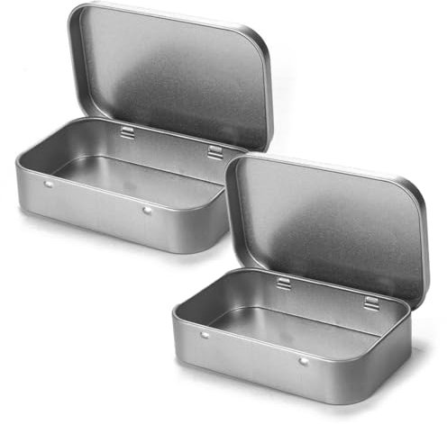 XPEX 2 Piezas Caja Almacenamiento De Lata Metal,Cajas Metalicas Almacenaje Con Tapa,Mini Contenedores,Cajas Metalicas Pequeña Para Pastillas Cuentas Pequeñas Joyería(95x60x21mm)