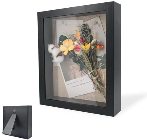 Cornice portafoto 3D, Cornice Profonda da Riempire 20 x 20 cm, con Lastra Acrilica Trasparente, Cornice per Oggetti 3D Più Profonda di 3 cm, per Oggetti, Fiori, Regalo di Nozze, Nero