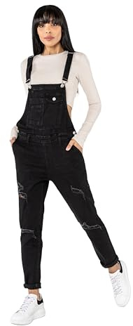 Nina Carter - Salopette da donna in jeans denim boyfriend, look usato, tuta estiva, S
