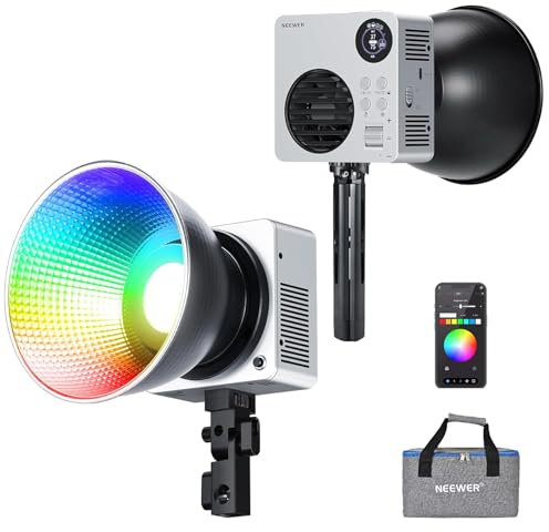 NEEWER HB80C RGBWW LED Video Light with Built-in 72Wh Battery & 100W PD Fast Charging, 80W Mini RGB COB Continuous Output Lighting Bowens Mount Handheld Spotlight 2500K-7500K, 10400lux/m, 18 Effects