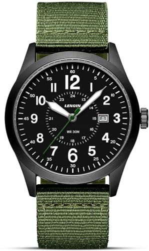 LN LENQIN Orologio Uomo Orologi Militari Orologi Analogici Al Quarzo Per Uomo Orologi da Polso Impermeabili Con Data Orologio Sportivo Tattico Militare Cinturino in Nylon (Verde Nero Nero)