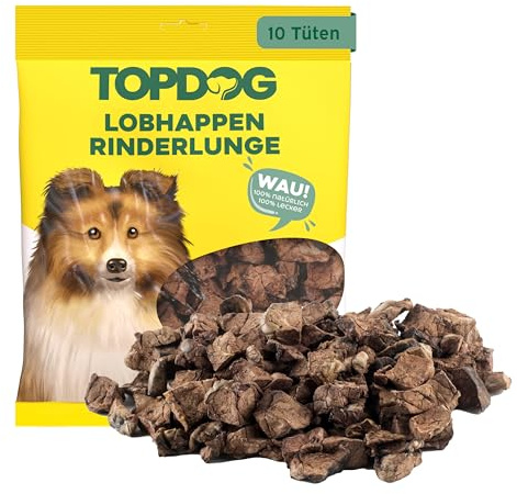 Topdog Trainingsleckerli Rinderlunge für Hunde getrocknet 10 x 70g - Kleine Rinderlungenwürfel für Hunde - 100% natürlich, hergestellt in Schleswig-Holstein und fettarm