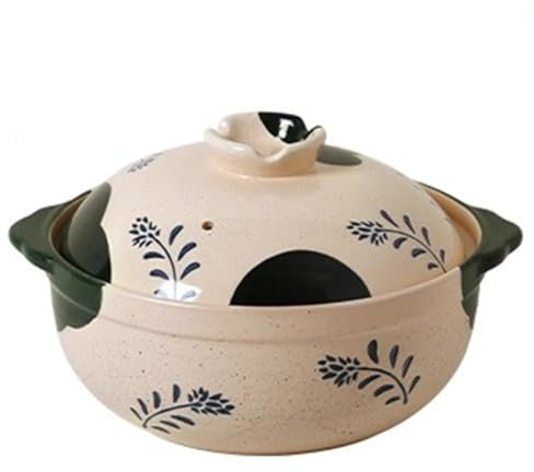 UPWONEC Casseruola Retrò Giapponese, Modello Dipinto A Mano, Pentola Di Terracotta Con Buon Effetto Di Conservazione Del Calore, Vaso Di Stufato Di Spodumene Australiano,3.5l