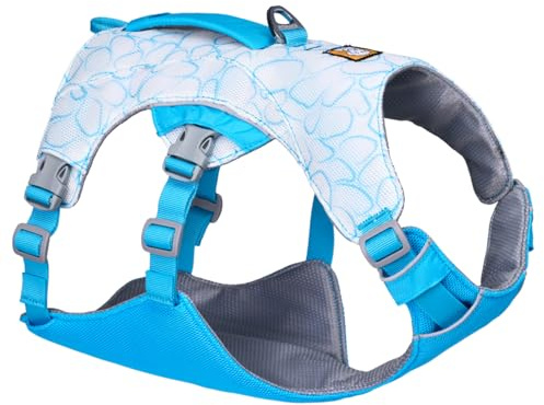 RUFFWEAR Swamp Cooler Hundegeschirr und Griff, leichte Laufausrüstung hält Haustiere bei heißem Wetter kühl, Verstellbar, stark und kühlend, 2 Leinen-Portale, Biolumin Blue (Medium, 69-81)