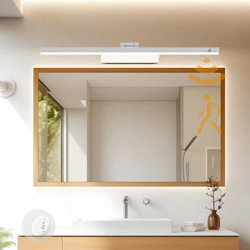 TZSMUM LED Spiegelleuchte Bad Wandleuchte mit Bewegungsmelder Wandbeleuchtung mit Schalter Aluminium Wandlampe ​3000K/4000K/6000K 3 Farbtemperatur Wandleuchte Badezimmer (Weiß Neutrales Licht,50cm)