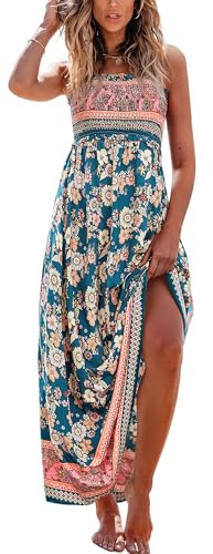 CUPSHE Women's Maxi Dress Floral Smocked Summer Sun Dress Sleeveless Ruffled Spaghetti Straps Long Beach Formal Dress Navy Floral, L