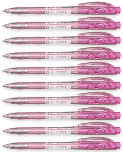 STABILO liner 308 Druckkugelschreiber, feine 0,7 mm Spitze, 10 Stück, Rosa