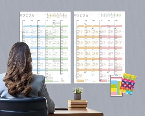 weekview Wandkalender Colour 2026, DIN A1 (2xA2h), abwischbar - mit Wochenstruktur & Feiertagen, Jahreskalender, Wandkalender 2026 | 12 Monate mit klarer Kalenderwoche
