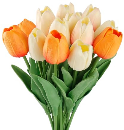 CHENGCKJ 15 Stück Künstliche Tulpen Latex Tulpen Künstlich Real Touch Gefälschte Tulpen Blumenstrauß Kunstblumen für Hochzeitsstrauß Home DIY Deko（Rosa Gelb Weiß）