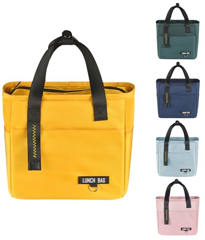 INNKGLE Insulated Lunch Bag -Yellow- Leakproof PEVA Liner, Triple-Layer Thermal Insulation, Large Opening, Front & Side Pockets - for Adults & Kids, Cool Bag for Office, School, Picnic, Outdoors