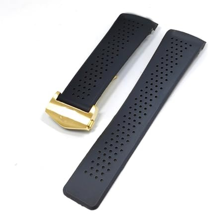 NASUNJIA Titta på armband kompatibel med Tag Heuer Grand Carrera Aquaracer Mjuka silikon armband män band klocka tillbehör gummi klocka band kedja(Black-Gold Clasp,22mm With LOGO)