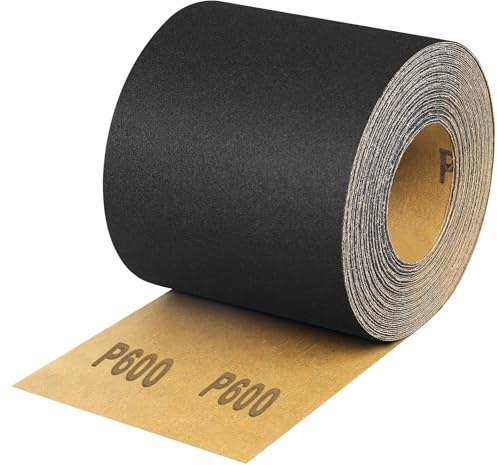 Shineboc 600 Grit Sandpaper Roll, 3-2/3 Wide 11 Yard Wet Dry Silicon Carbide Longboard Sand Paper for Automotive Metal Wood Sanding＆Polishing