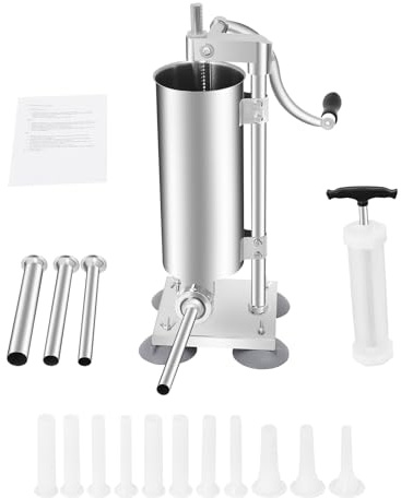 3L/6LB Sausage Stuffer Manual Sausage Maker Machine Filler Meat Stuffer with 4 Stuffing Tubes Stainless Steel Kitchen Aluminium Sausage Filling Machine for Household or Commercial