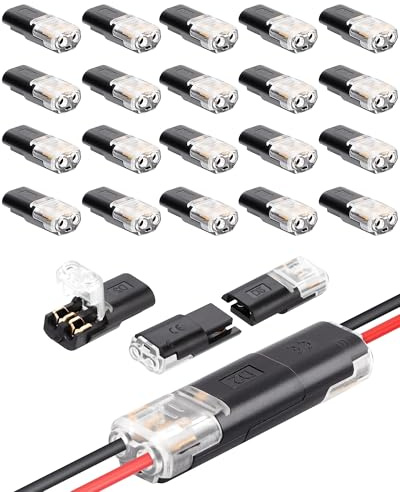 Connettore per cavi per auto, impermeabile, 2 poli, 20 pezzi, 2 V, 2 pin, connettori rapidi 12 V per cavi da 18 – 22 AWG, connettore per cavi, connettore per auto