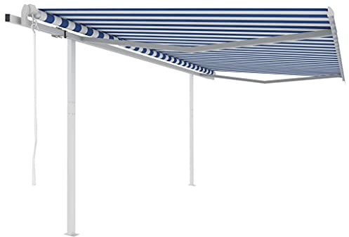 Tenda da Sole Elettrica Retrattile con Telecomando, Alluminio e Tessuto UV 4.5x3.5m, Blu e Bianco, Tendone da Esterno per Giardino e Balcone