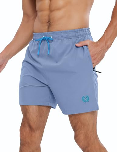 APTRO Badshorts för män snabbtorkande nätfoder sommar strandshorts 4-vägs stretch badbyxor med blixtlåsfickor, Luftig blå, M
