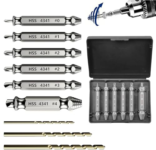 9 Pcs Damaged Screw Extractor Set HSS 4341#, General Bolt Extractor Set | 6 PCS Stripped Screw Grab Remover and 3 PCS Twist Drill Bit, Easy Out Bolt Extractor Set for Damaged Broken Stripped Screws