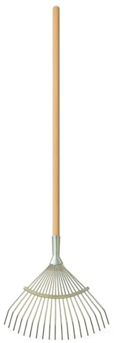 Scopa per Foglie con Manico in Legno di Faggio 150 cm – Acciaio Tropicalizzato 22 Denti Fissi – Attacco Conico – Leggera, Resistente e Made in Italy