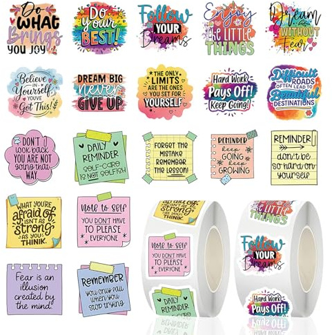 1000 Pcs Motivational Stickers Waterproof Vinyl Decals with Positive Affirmations for Journal Planner Scrapbook, Aesthetic Mental Health Stickers for Adults Teens