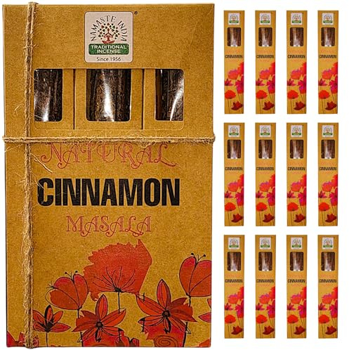Incienso de Canela, Natural Orgánico sin Tóxicos, 1 Caja Grande de Incienso – 12 Cajetillas de 50 g Cada Una (Total 600 g), Aroma Duradero y Natural. (Canela)