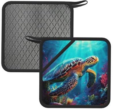Pot Holders Set of 2 Silicone Heat Resistant Potholders Sea Turtles Diamond Painting Oven Hot Pads Kitchen Non Slip Trivets for Cooking Baking BBQ Kitchen Accessories Decoration