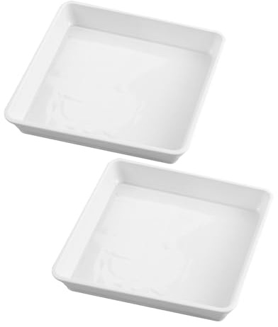 jojofuny Lot de 2 Soucoupes Carrées Blanches en Plastique 400 Mm, Bac de Drainage pour Pot de Fleurs Carré, Plateau pour Plantes D’intérieur ’extérieur, Récupérateur D’Eau pour Jardinage