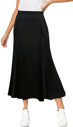 SEAUR Gonna lunga da donna, elegante e casual, in tessuto stretch, morbida, estiva, a linea A, con vita alta elasticizzata, a tinta unita, gonna maxi, EU S-L = Asia M-XL, Nero , L