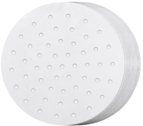 SEWACC 200 Pièces Papier Sulfurisé Blanc Antiadhésif Trous D'évacuation pour Friteuse à Air, Tapis de Cuisson Pâtisserie Cuisson Saine
