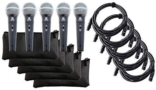 Pronomic DM-58-B Vocal Mikrofon mit Schalter 5er Set inkl. 5X 5m XLR Kabel mit Druckvollem, warmem Klang